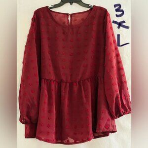 LADIES 3XL BEAUTIFUL RED TOP WITH SHEERY SLEEVES